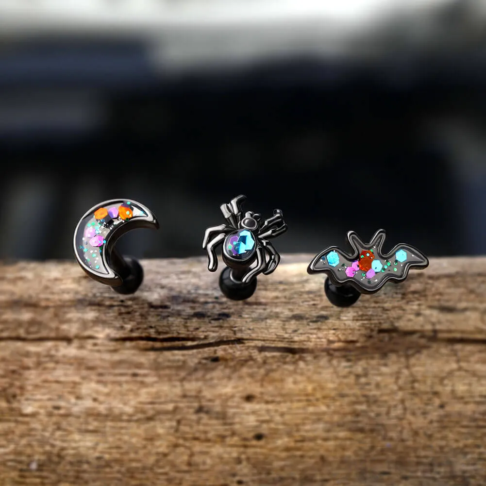 16G 3PCS Spider/ Bat/ Moon Cartilage Set