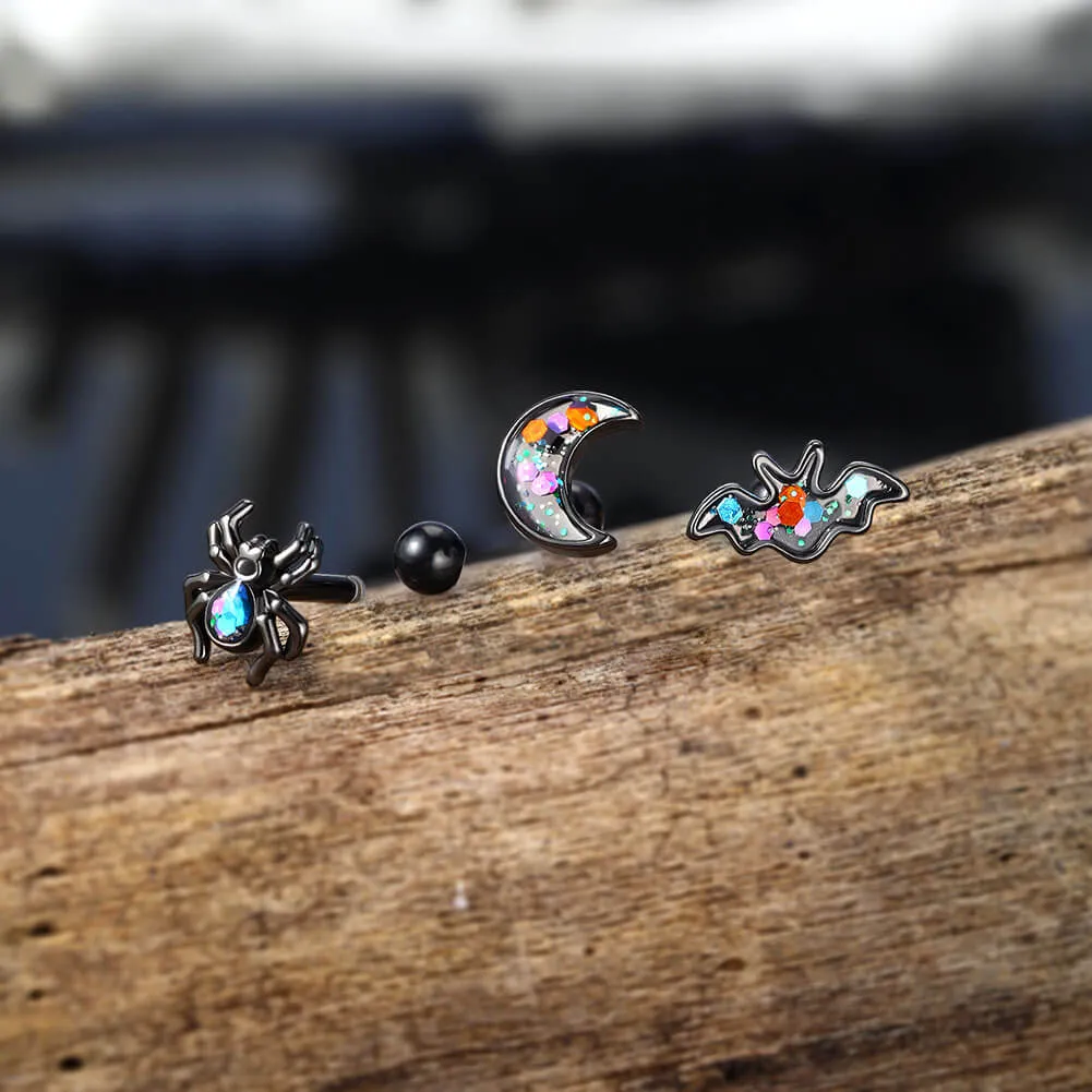 16G 3PCS Spider/ Bat/ Moon Cartilage Set