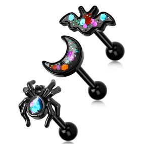 16G 3PCS Spider/ Bat/ Moon Cartilage Set