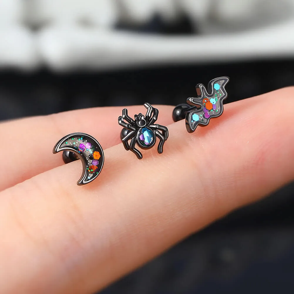 16G 3PCS Spider/ Bat/ Moon Cartilage Set