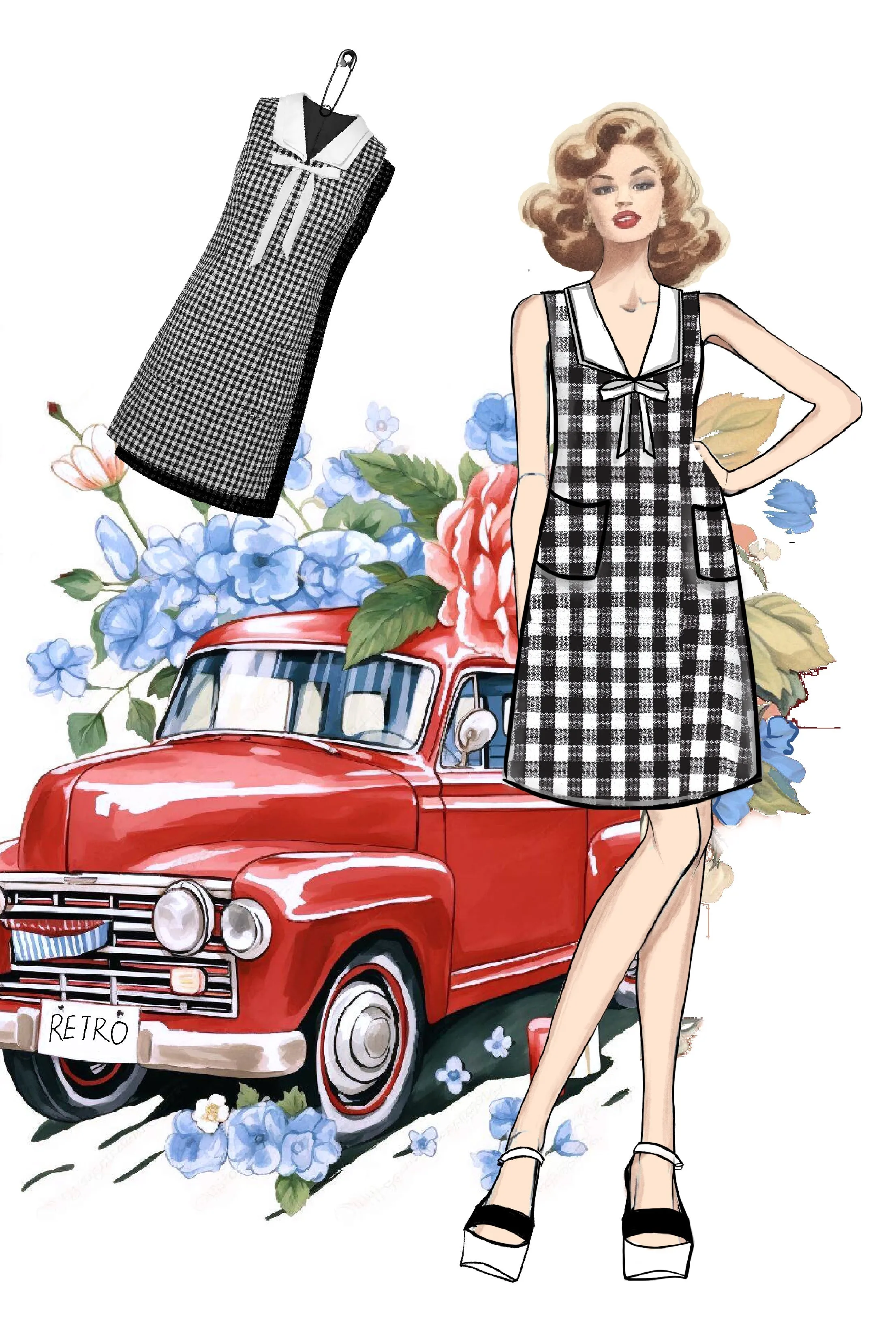 1960s Acetate Gingham Plaid Shift Dress