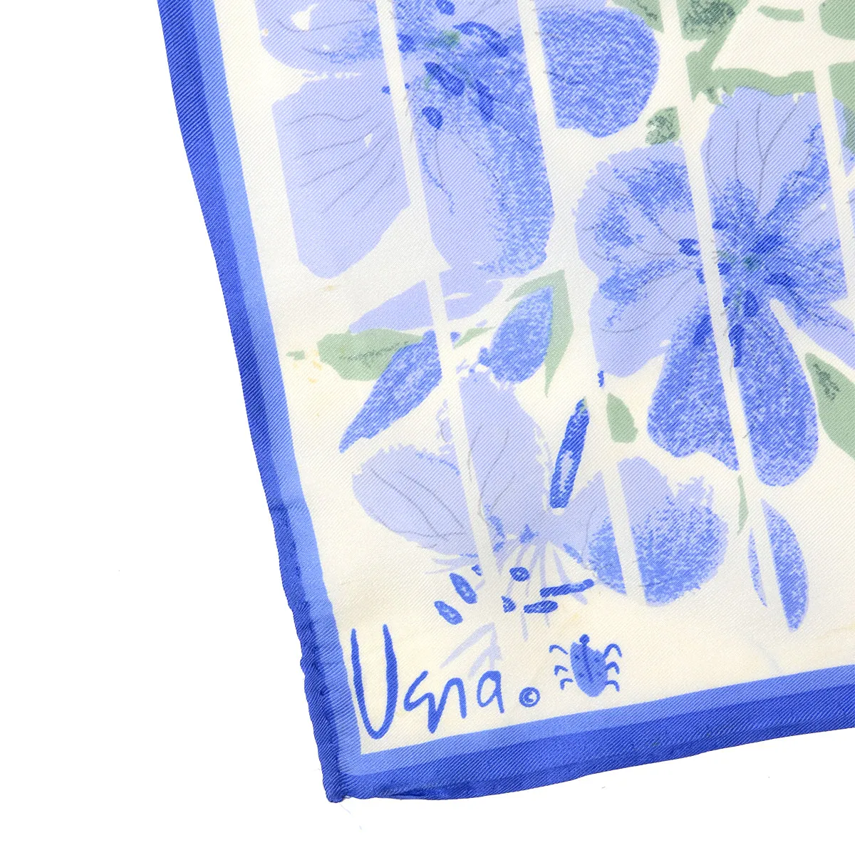1960s Vera Neumann Pastel Blue & Green Floral Scarf w/ White Stripes