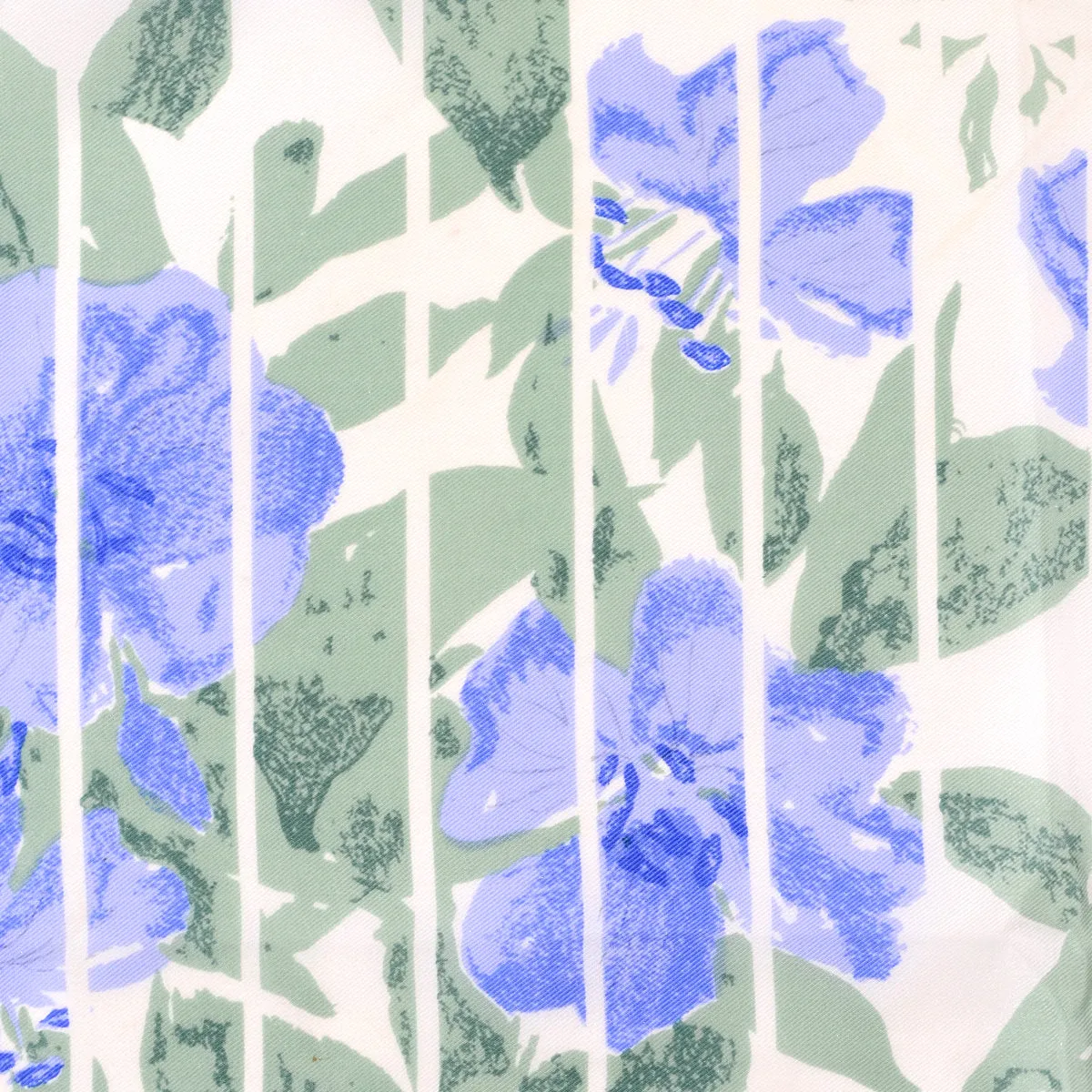 1960s Vera Neumann Pastel Blue & Green Floral Scarf w/ White Stripes