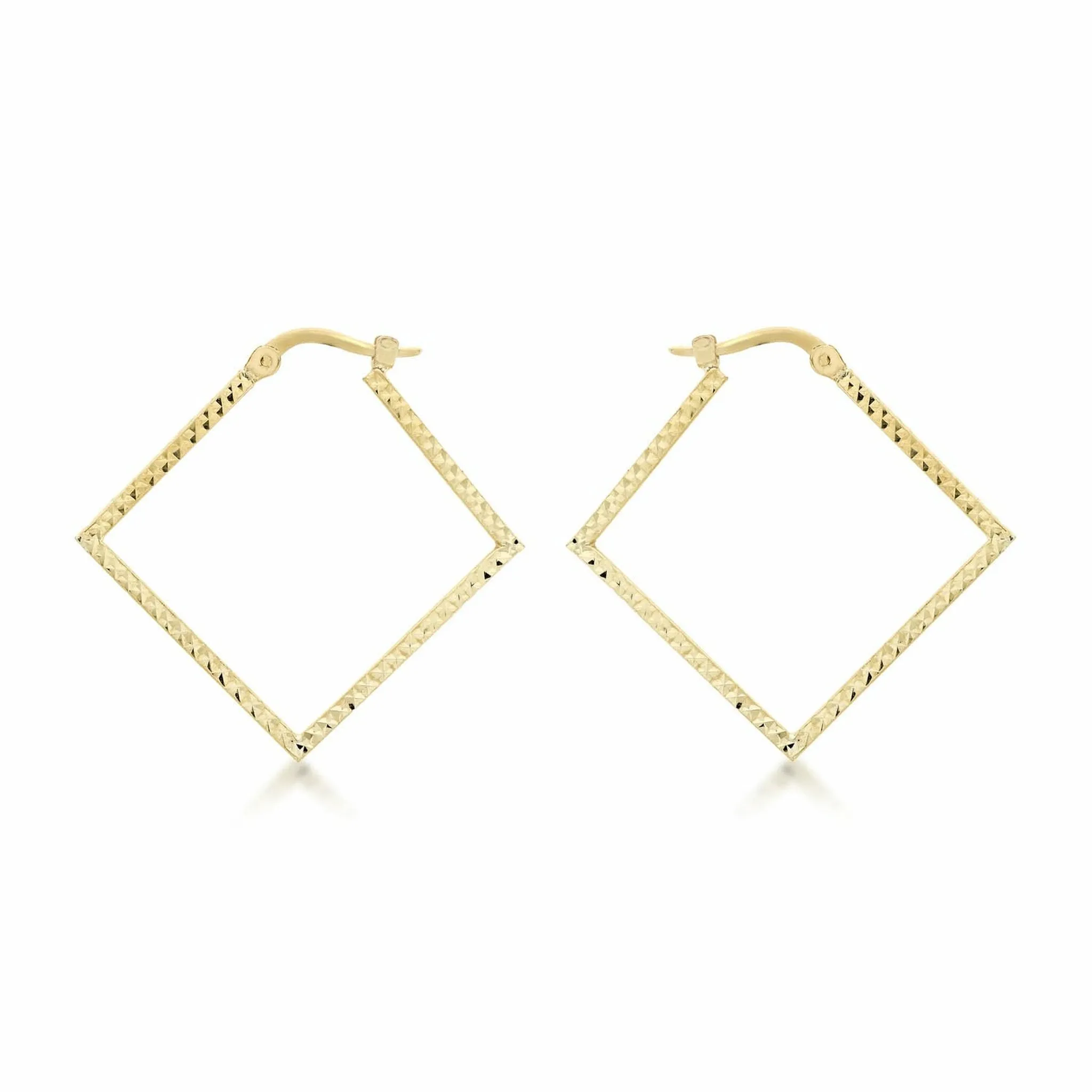 9K Yellow Gold Diamond Cut Square Earrings 23mm