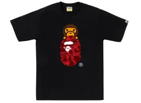 A Bathing Ape Color Camo Milo on Ape Head Tee in Black/Red