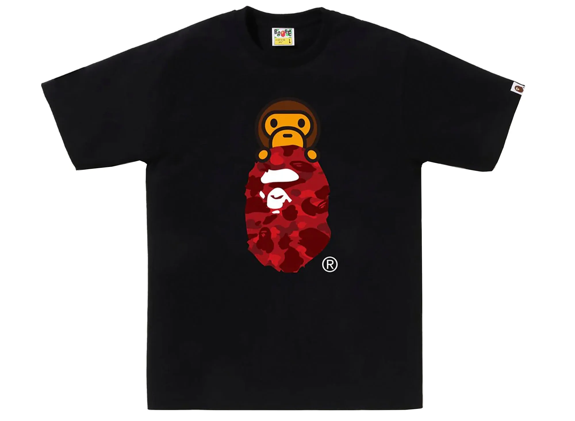A Bathing Ape Color Camo Milo on Ape Head Tee in Black/Red