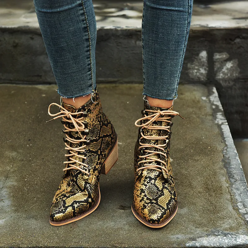 Animal Print PU Leather Cross Tied Chelsea Boots