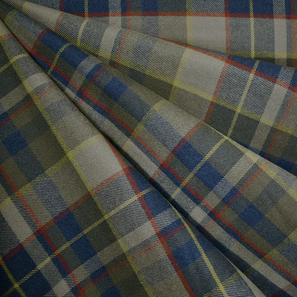 Asymmetric Plaid Cotton Flannel Shirting Olive/Navy
