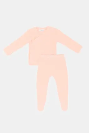 Babies Orange Front Button Wrap Over Pyjama Set (2 Piece)