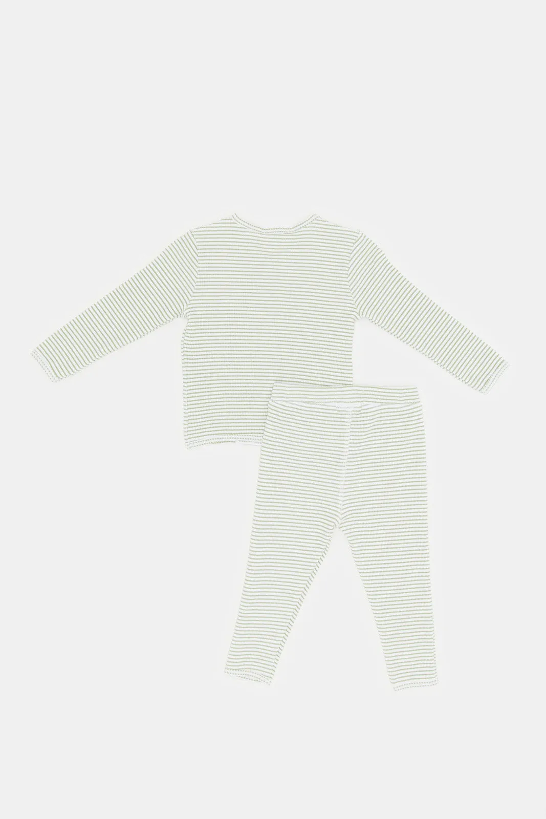 Babies White And Mint Striped Pyjama Set (2 Piece)