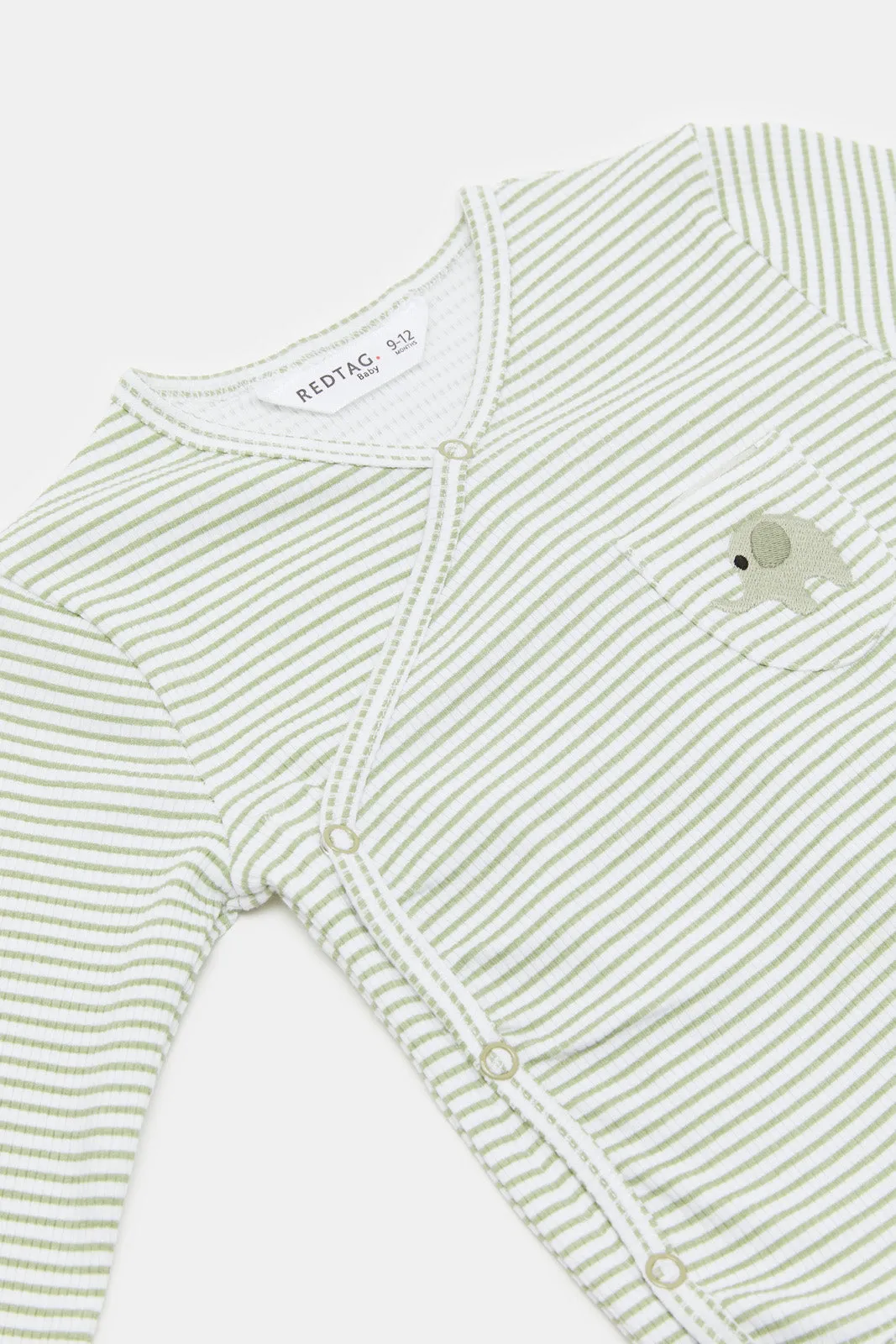 Babies White And Mint Striped Pyjama Set (2 Piece)