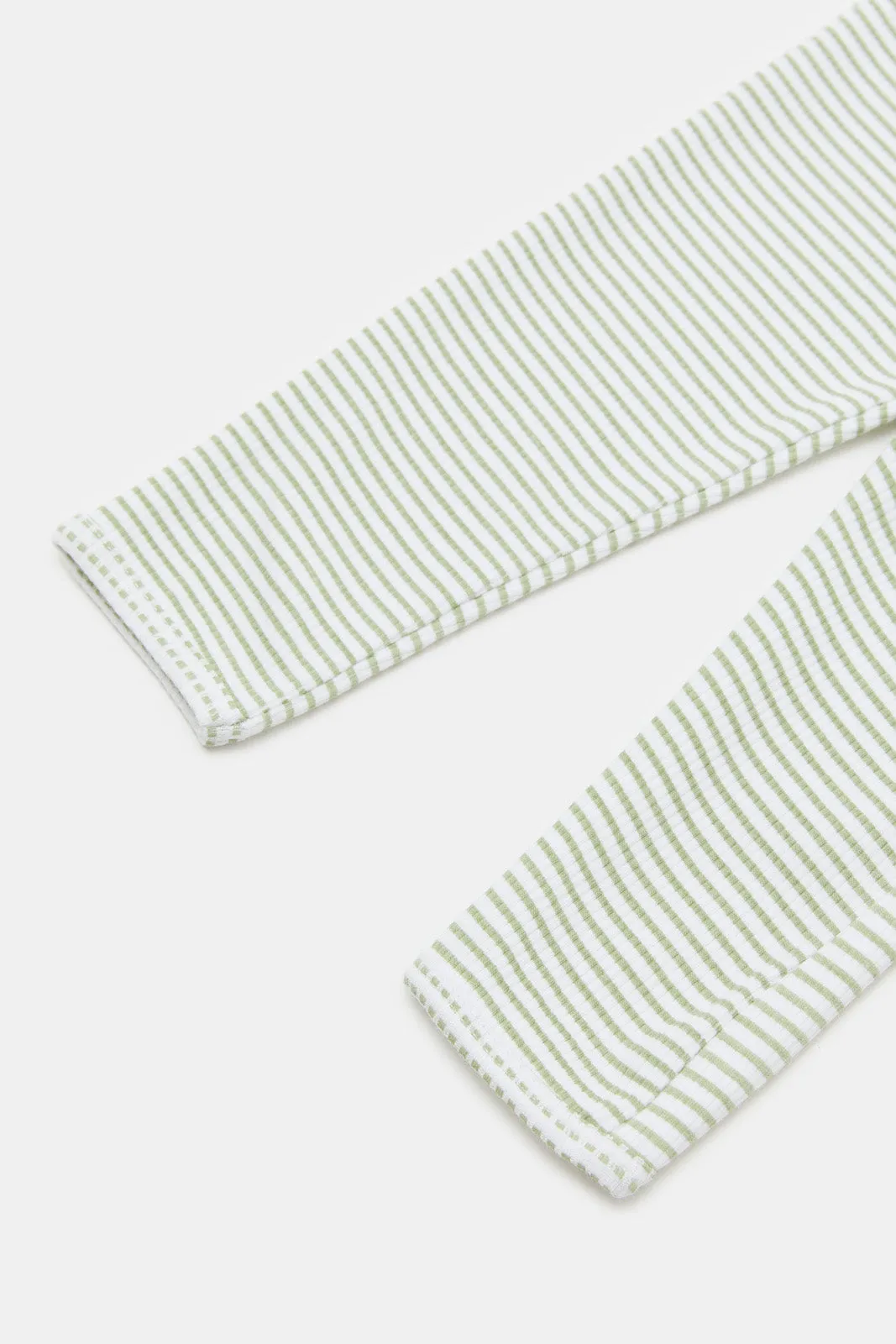 Babies White And Mint Striped Pyjama Set (2 Piece)