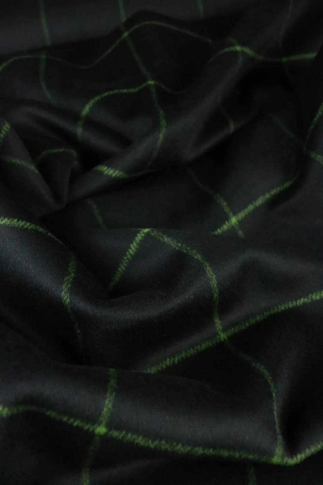 Black & Lime Windowpane Plaid Mid-Weight Woven Wool