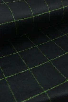 Black & Lime Windowpane Plaid Mid-Weight Woven Wool