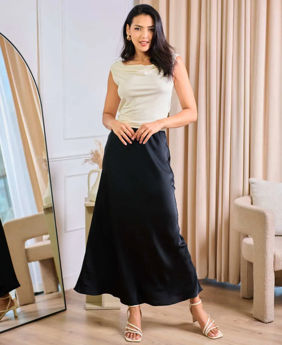 Black Satin Maxi Slip Skirt
