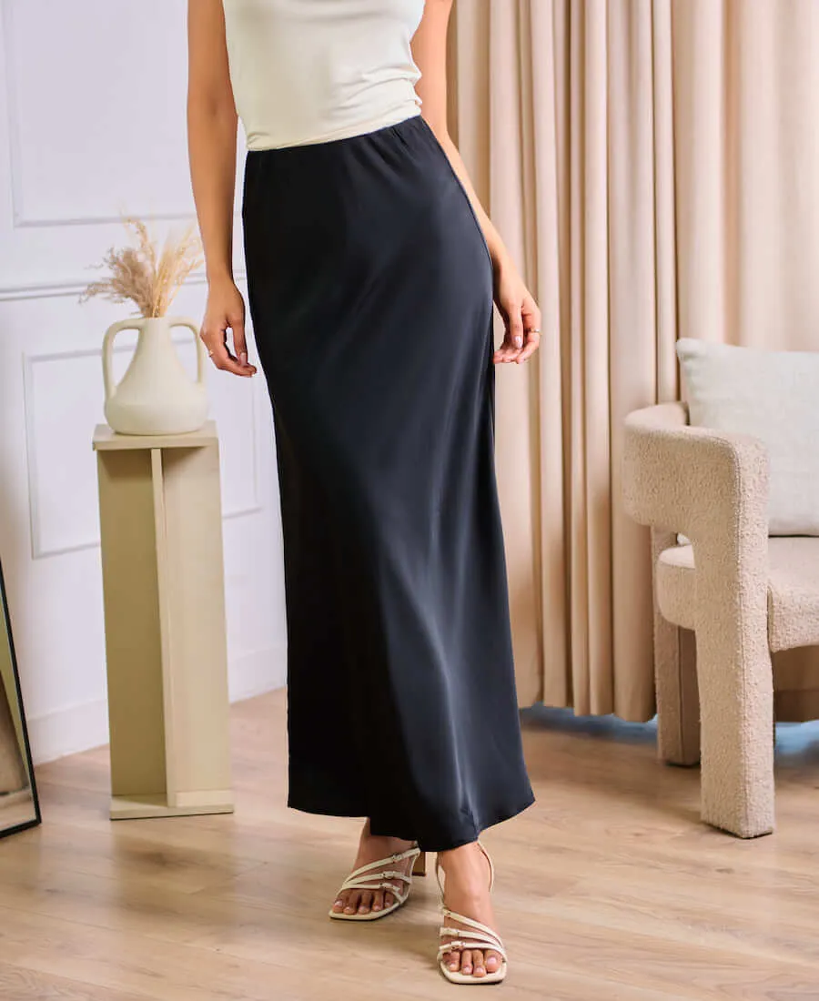 Black Satin Maxi Slip Skirt