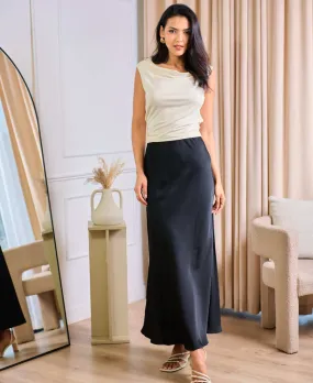 Black Satin Maxi Slip Skirt