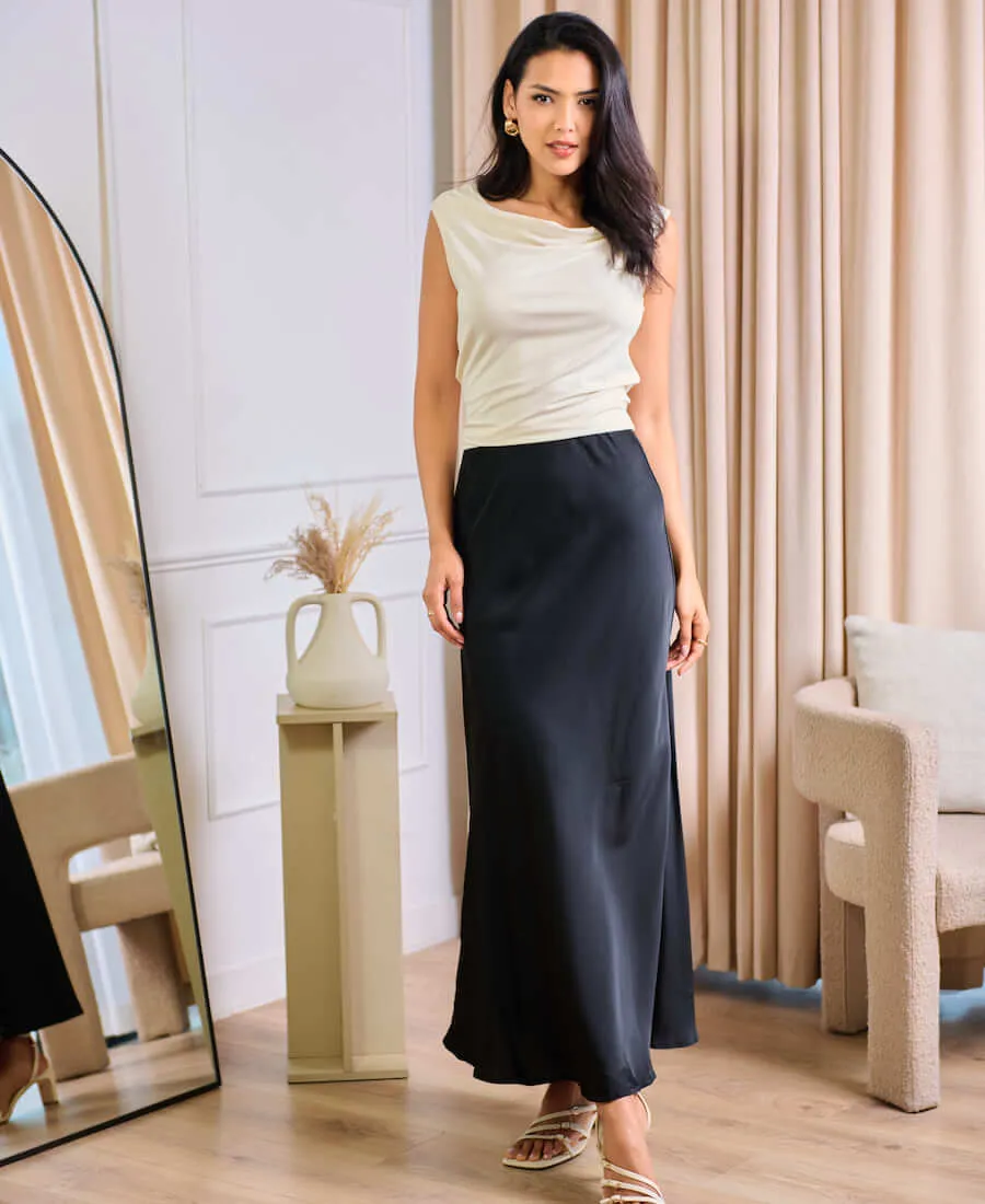 Black Satin Maxi Slip Skirt