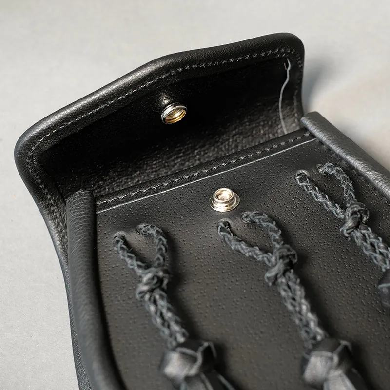 Black Studded Leather Day Sporran with Braided Tassels