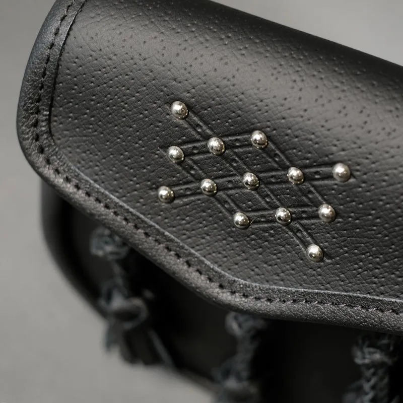 Black Studded Leather Day Sporran with Braided Tassels