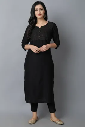 Black Textured Silk Sonapani Kurta & Pants Set