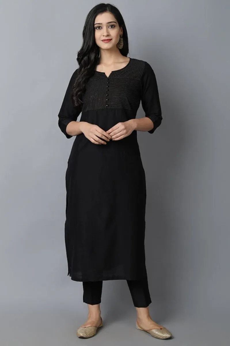 Black Textured Silk Sonapani Kurta & Pants Set