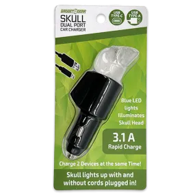 Car Charger Dual Port USB / USB-C LED Skull 3.1 Amp - 6 Pieces Per Pack 24001AZ