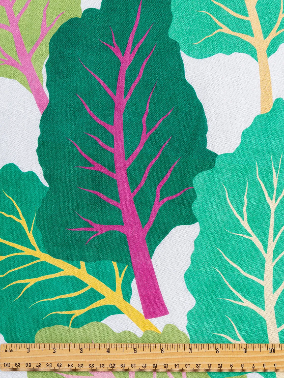 Chardcore Print Organic Cotton Linen Blend - White   Green   Magenta - Swatch