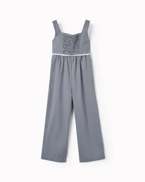 Cotton Jumpsuit with Lace for Girls, Blue