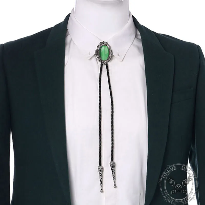 Crown Gemstone Braided Leather Bolo Tie