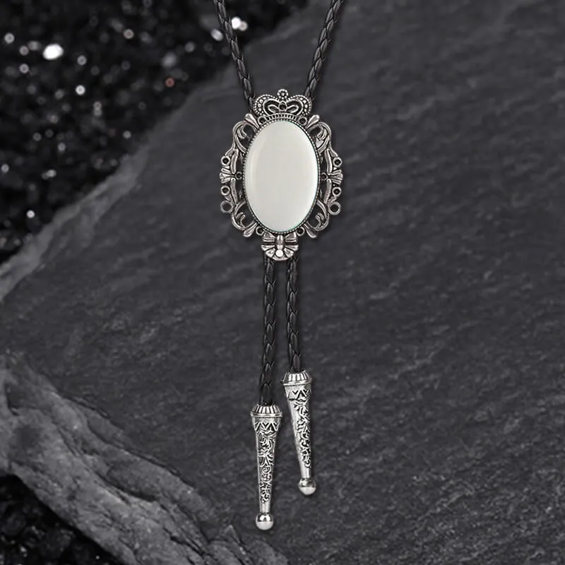 Crown Gemstone Braided Leather Bolo Tie