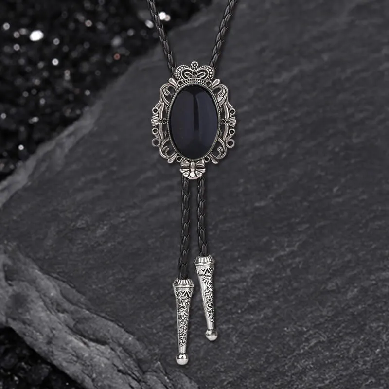 Crown Gemstone Braided Leather Bolo Tie
