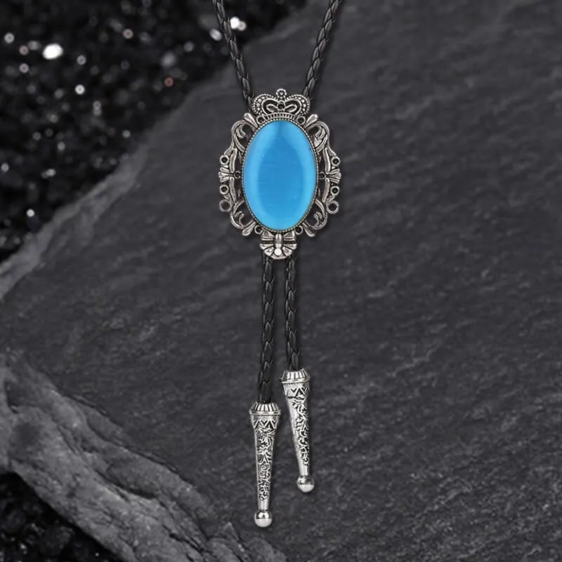 Crown Gemstone Braided Leather Bolo Tie