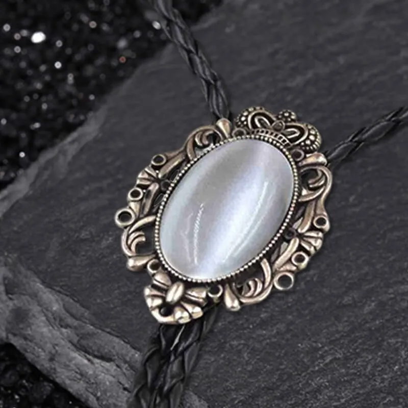 Crown Gemstone Braided Leather Bolo Tie