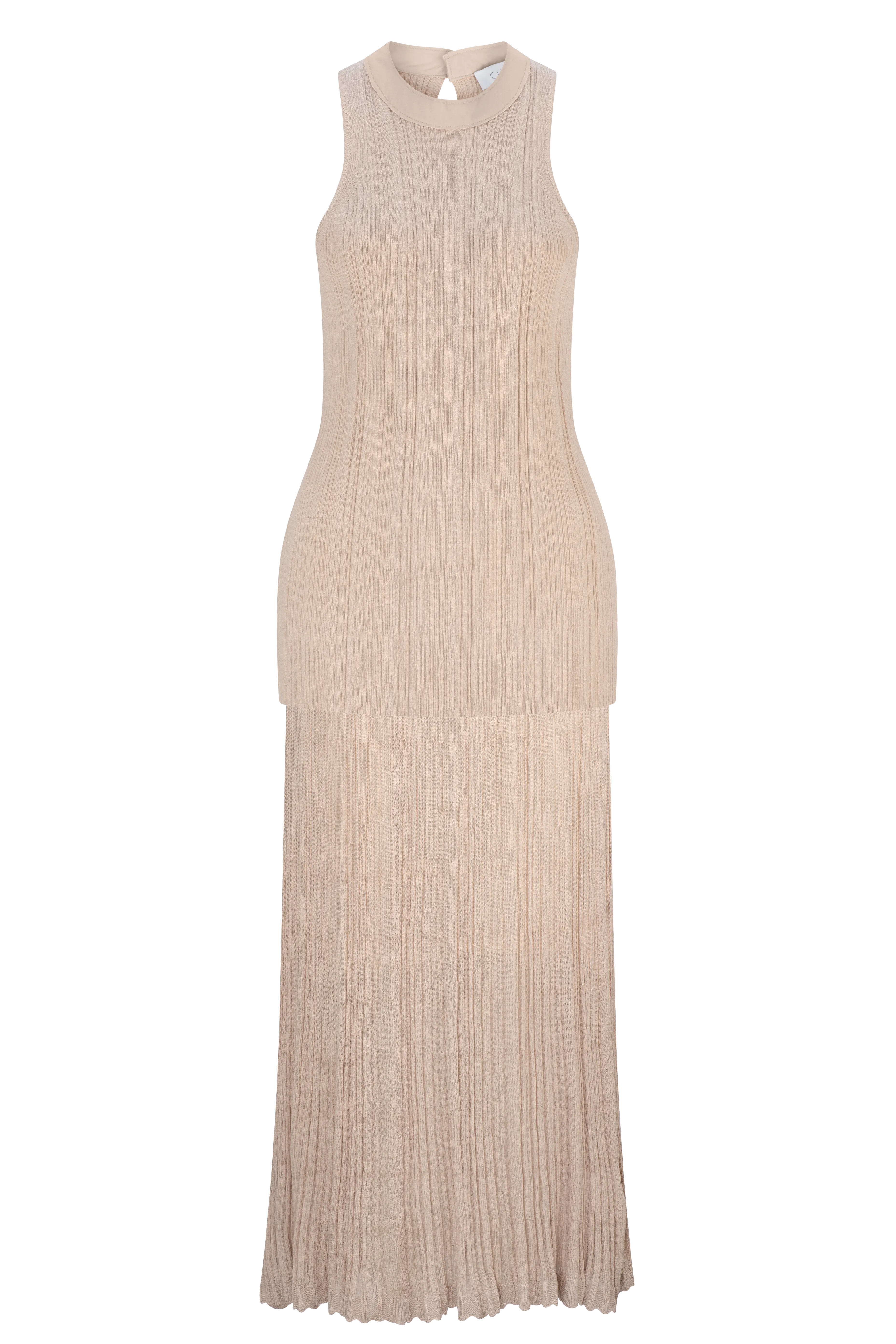 CURAAE Savannah Ribbed High Neck Sleeveless Knit Set In Beige