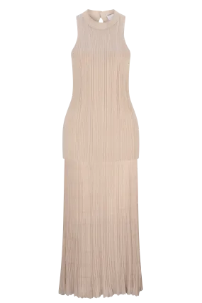 CURAAE Savannah Ribbed High Neck Sleeveless Knit Set In Beige