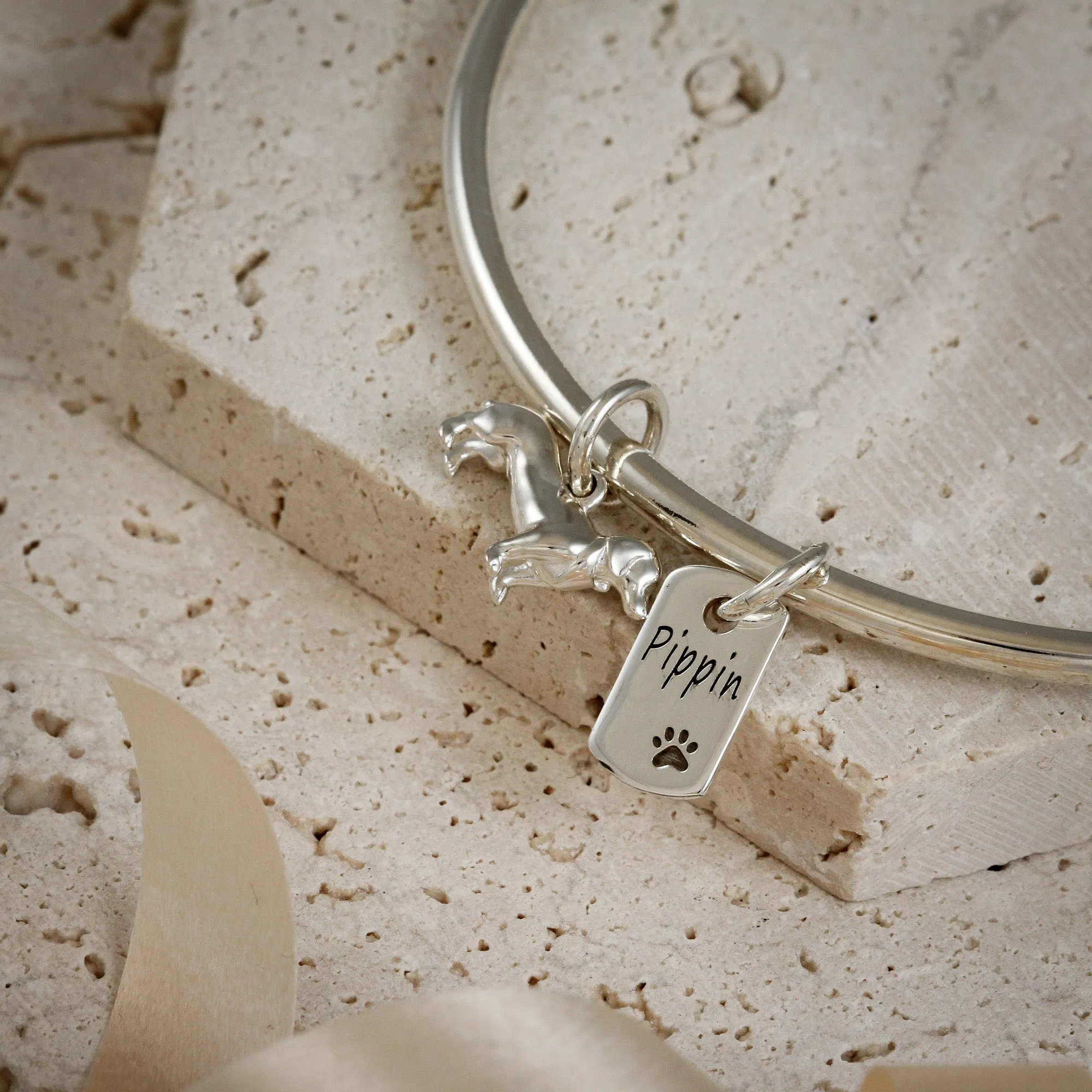 Dachshund Personalised Dog Tag Silver Bangle