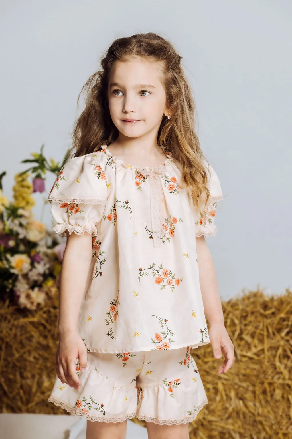 ELENI - GIRLS COTTON SILK PYJAMA ORANGE