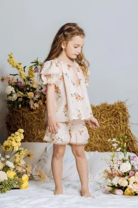ELENI - GIRLS COTTON SILK PYJAMA ORANGE