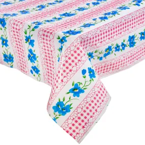 Flowers and Gingham Pink Oilcloth Tablecloth