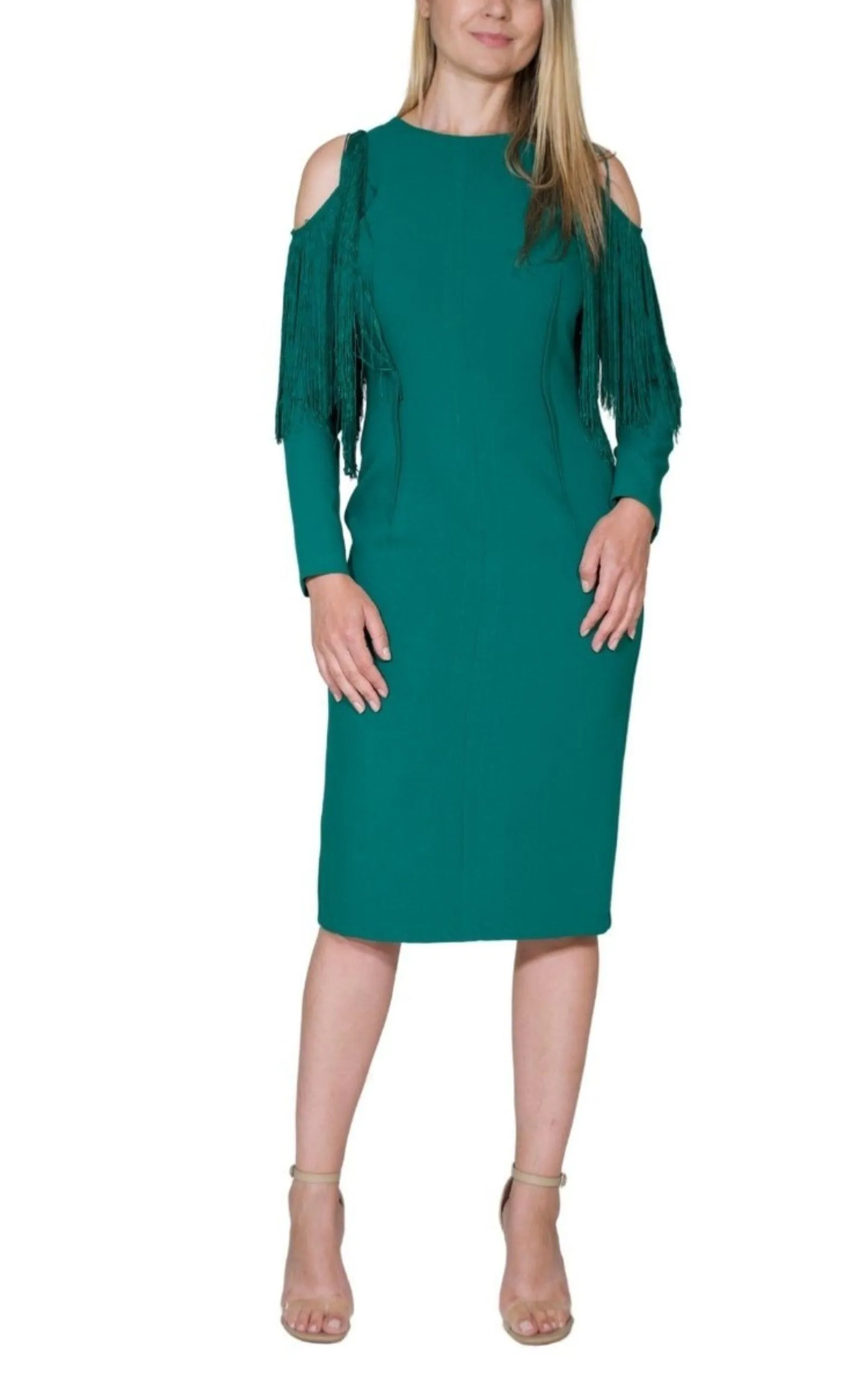 Green Cold Shoulder Fringe Dress