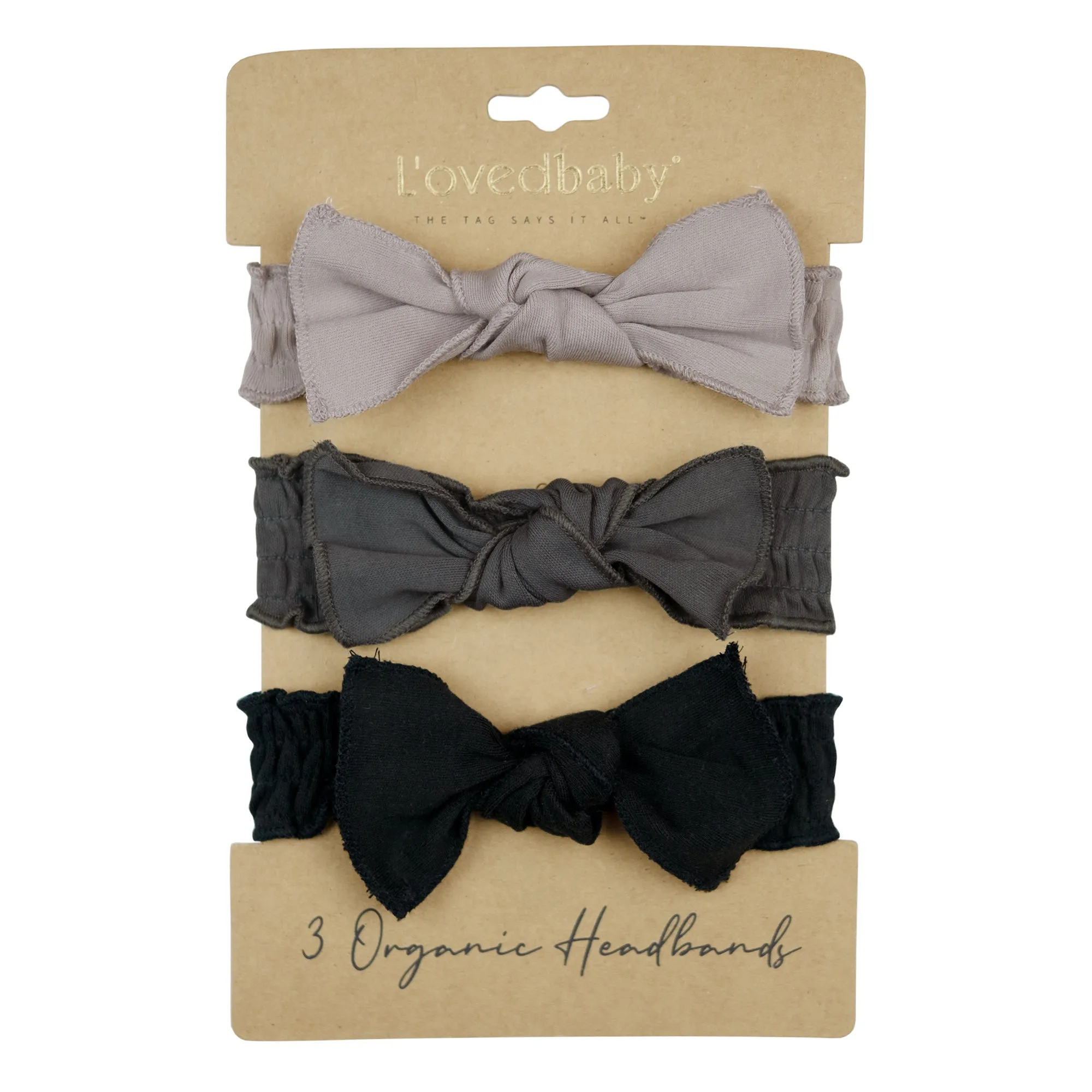 Organic 3-Piece Smocked Headband Gift Set in Greys