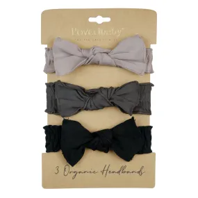 Organic 3-Piece Smocked Headband Gift Set in Greys
