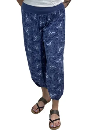 Plum Loco Viscose Leaf Print Yogi Pant, Denim (ZV27669L)