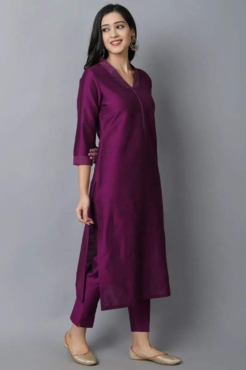 Purple Lapel Kurta and Pant Set