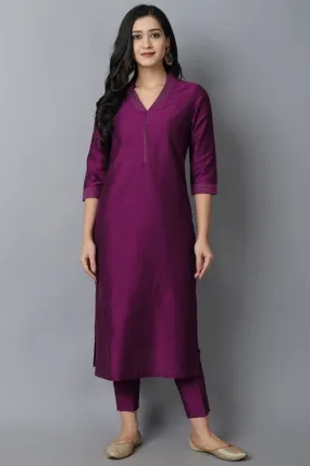 Purple Lapel Kurta and Pant Set