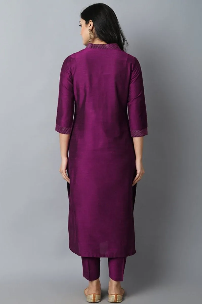 Purple Lapel Kurta and Pant Set