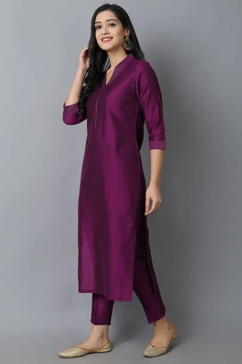 Purple Lapel Kurta and Pant Set