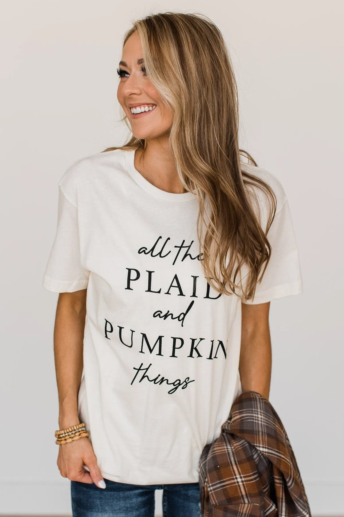 "All The Plaid And Pumpkin Things" Graphic Tee- Cream
