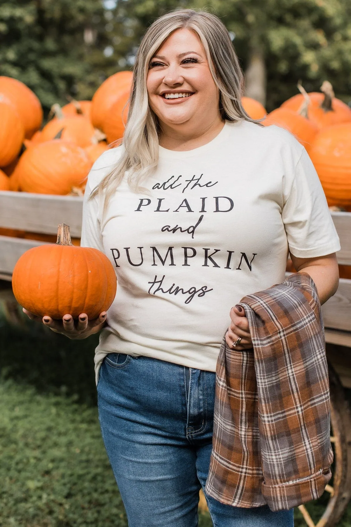 "All The Plaid And Pumpkin Things" Graphic Tee- Cream